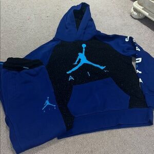 AIR Jordan Blue & Black Hoodie and Sweatpants Matching Set Boys Med